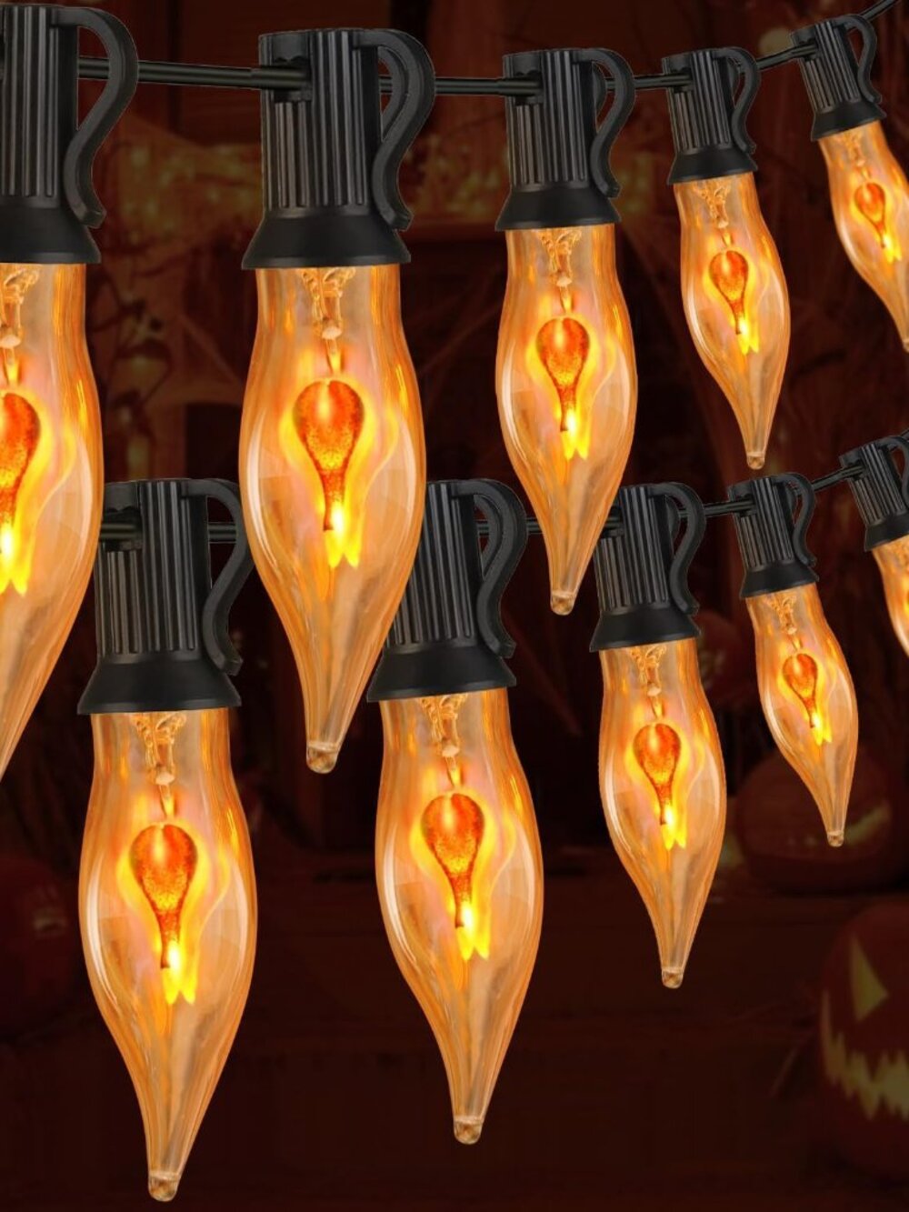 Halloween Lights 27.8 FT Flickering Flame String Lights with 25 Flame Light Bulb